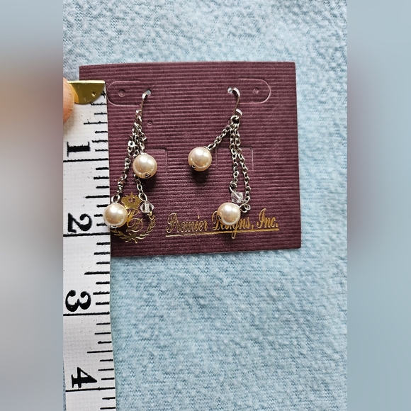 Premier Designs Faux Pearl Dangle Earrings, Silver, White, NIB - Picture 10 of 10